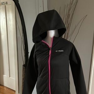 Columbia Black Hooded Jacket with Pink Zipper